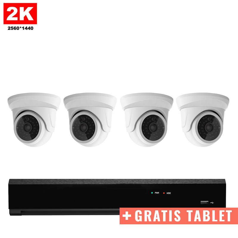 4x Mini Dome IP Camera 2K POE Wired + FREE TABLET